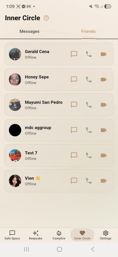 Inner Circle friends with call buttons